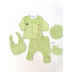 Papyonlu Önden Düğmeli Yeşil 5'li Hastane Çıkışı