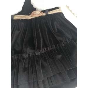 Peluş Bolerolu Siyah Kadife Çocuk Elbisesi