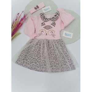 Şirin Kedi Leopar Pembe Elbise