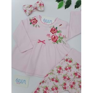 Gül Desenli Pembe Bebek Takım