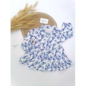 Eteği Fırfır Mavi Çiçekli Elbise