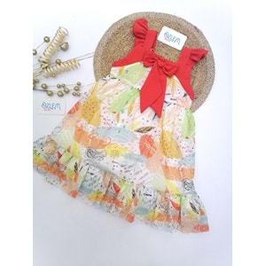 Turuncu Fiyonklu Çiçekli Şifon Elbise