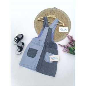 Çapraz Renk Denim Salopet Elbise