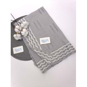 Kenarı Dantel Gri Merserize Battaniye