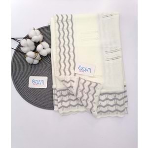 Kenarı Dantel Krem Merserize Battaniye