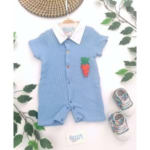 Havuçlu Mavi Müslin Tulum