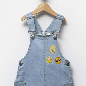 Emojili Pembe Tişörtlü 2'li Salopet Elbise