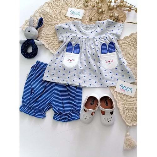 Tavşan Kulak Mavi Puantiyeli 2'li Tk.