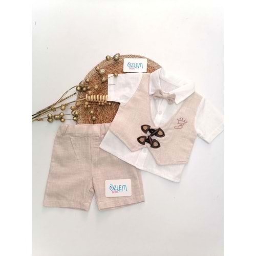 Çoban Düğme Cepken Yelek 2'li Keten Takım