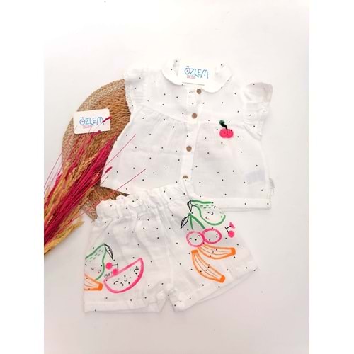 Kiraz Baskı Şortlu Müslin 2'li Takım