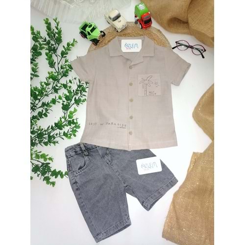 Palmiye Baskı Müslin Gömlek&Şortlu 2'li Takım