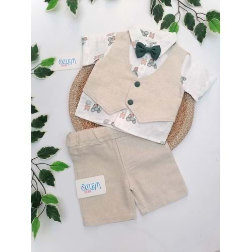 Traktör Desen Cepken Yelekli Müslin 2'li Takım