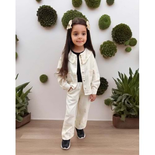 Oyma Yaka Ceketli Denim 2'li Takım