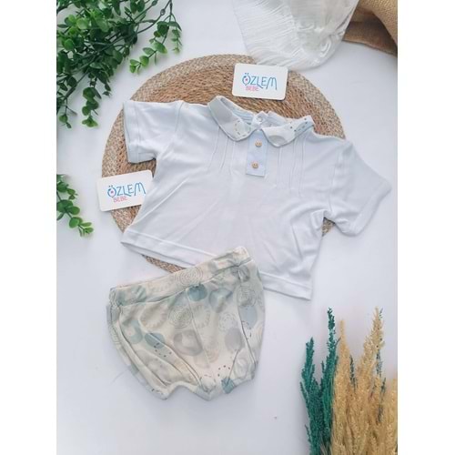 Bebe Yaka Tişört&Geometrik Desen Şort 2'li Tk.