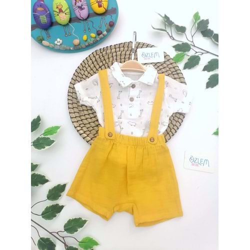 Zürafa Desen Müslin Gömlek&Salopet 2'li Takım