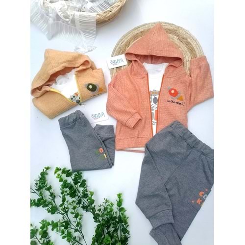 Roket Figürlü Kapüşon Ceketli 3'lü Takım