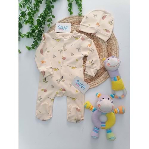 Dinasor Kardeşler Şapkalı Bebek Tulumu