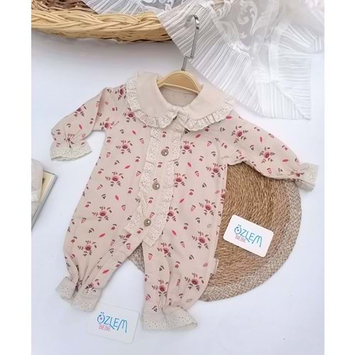 Güpür Bebe Yaka Çiçek Baskılı Tulum