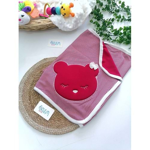 Kırmızı Çizgili Panda Kabatmalı Penye Battaniye