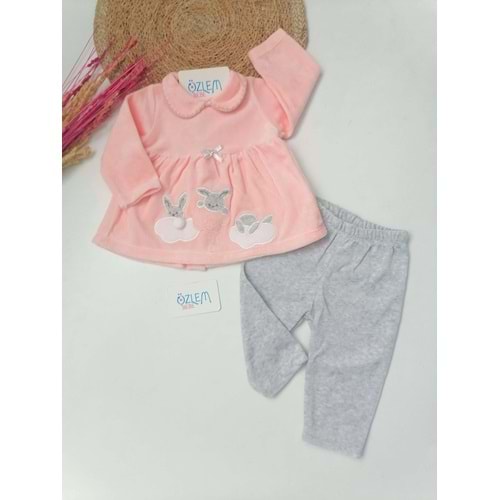 Bulutta Tavşan Bebe Yaka Kadife 2'li Bebek Takım