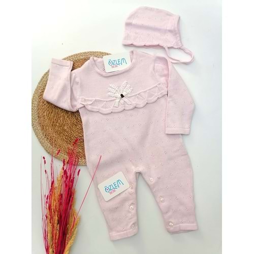 Çiçek Nakışlı Merserize Şapkalı Tulum