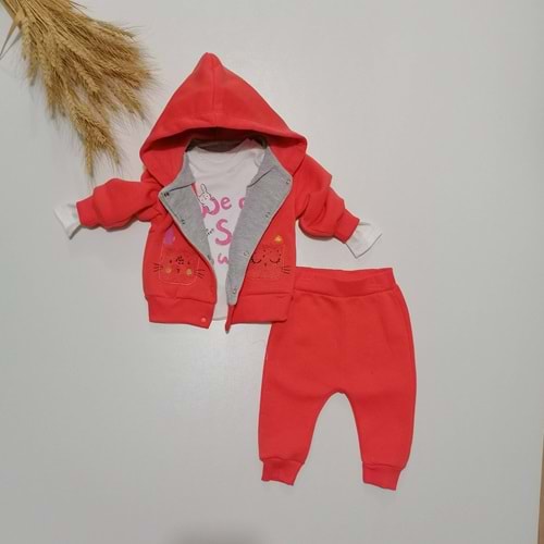 Nar Çiçeği Kedi Figürlü Kapüşonlu Kız Takım