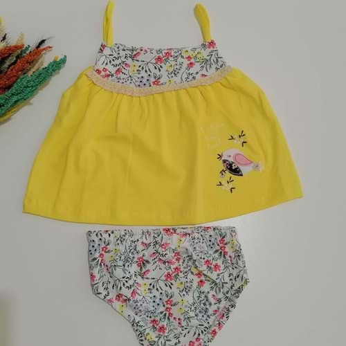 Kuş Figürlü Sarı Bebek Takım