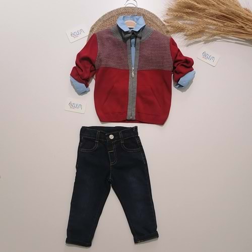 Bordo Hırkalı Erkek Bebek Takım Elbise