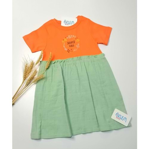 Yaz Esintisi Turuncu&Yeşil Elbise