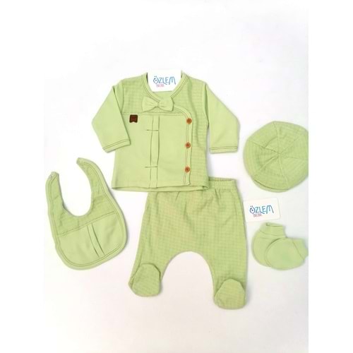 Papyonlu Önden Düğmeli Yeşil 5'li Hastane Çıkışı