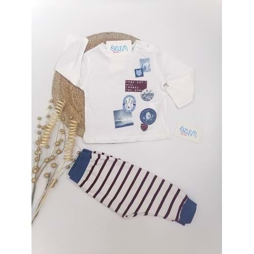 Bordo&Mavi Çizgili Pijama Takımı