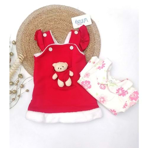 Kırmızı Salopet Bebek Elbisesi