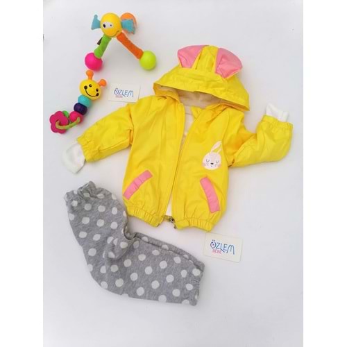 Tavşan Kulak Ceketli 3lü Bebek Takım