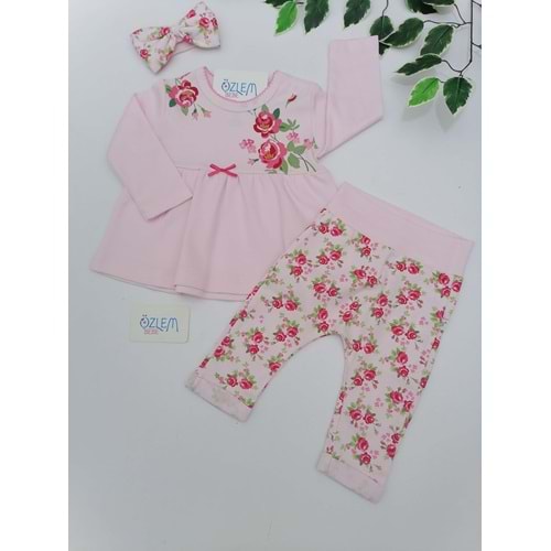 Gül Desenli Pembe Bebek Takım