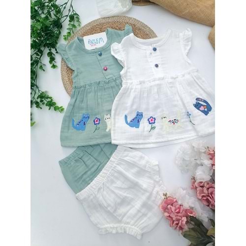 Kedili Nakış İşleme Müslin 2'li Takım