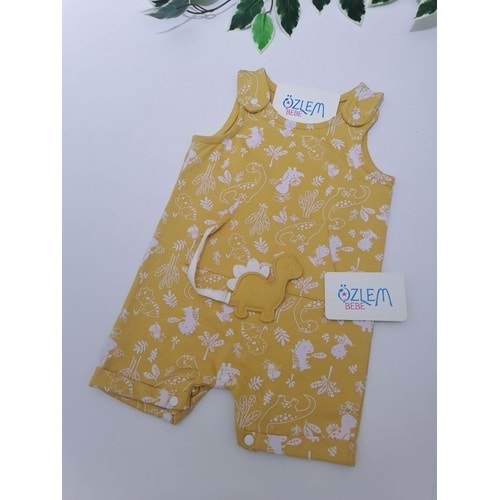 Dinozor Desenli Hardal Şort Tulum