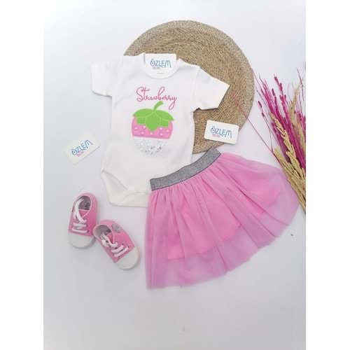 Çilek Nakış Pembe Tütülü Takım