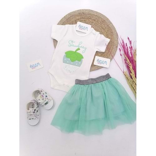 Çilek Nakış Yeşil Tütülü Takım