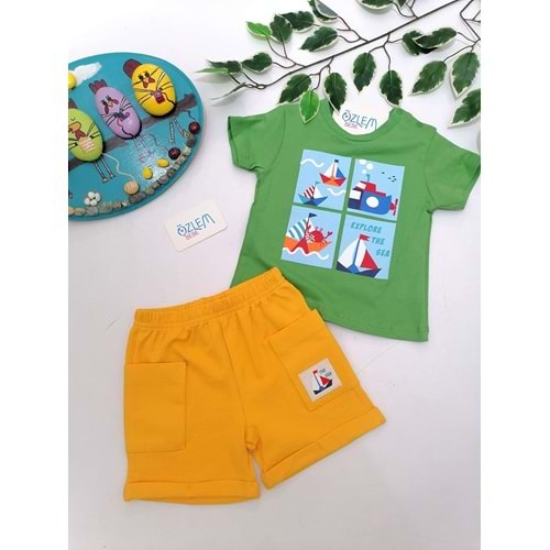 Yelken Temalı Yeşil Tişört Şortlu Takım