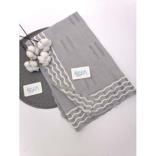 Kenarı Dantel Gri Merserize Battaniye