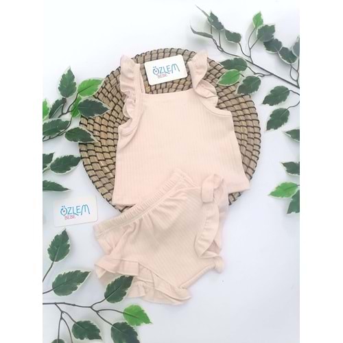 Fırfır Askılı Şortlu Krem Takım