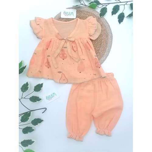 Kolları Fırfır Şalvarlı Tarçın Müslin Takım