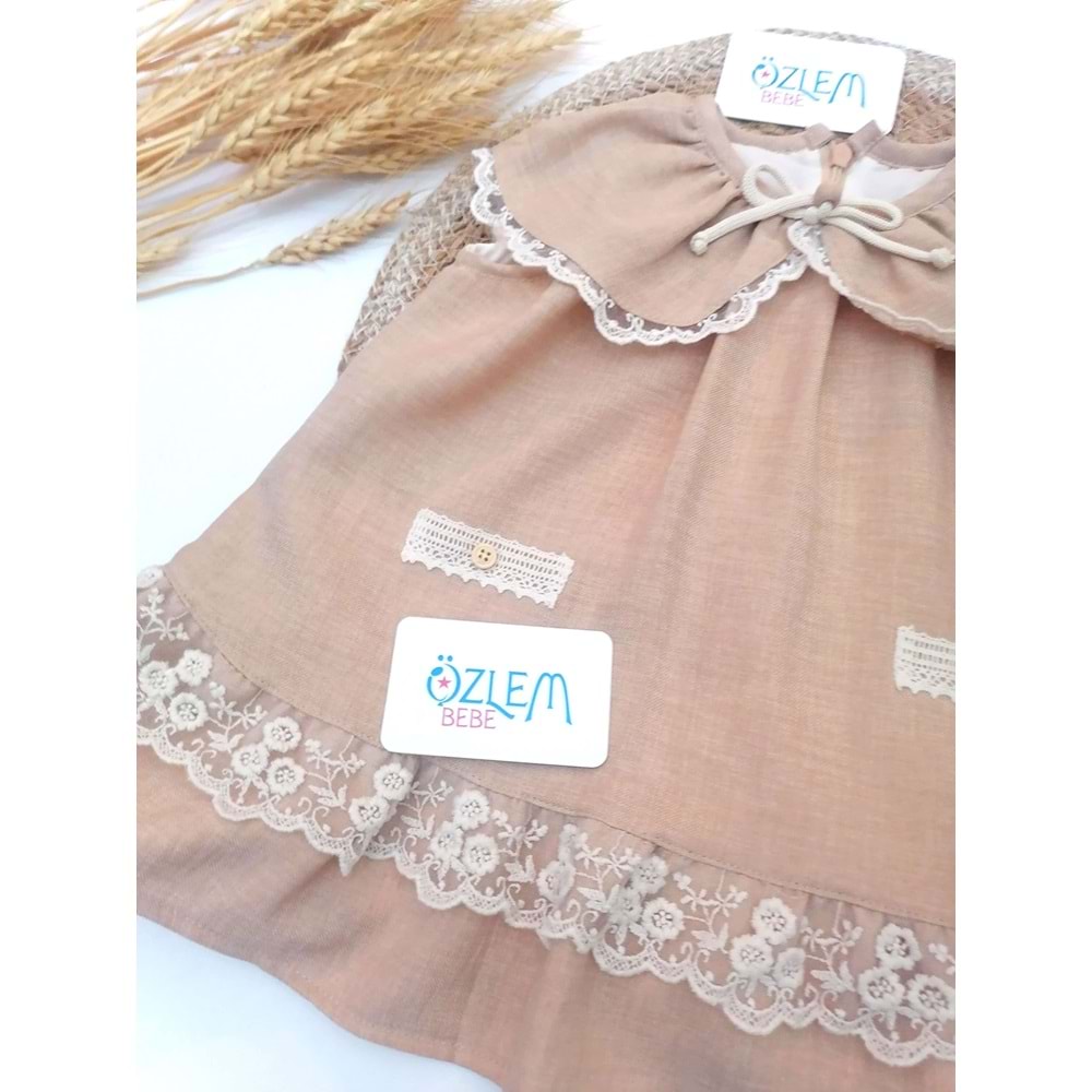 Fırfır Yaka Dökümlü Eteği Dantel Biye Kolsuz Elbise