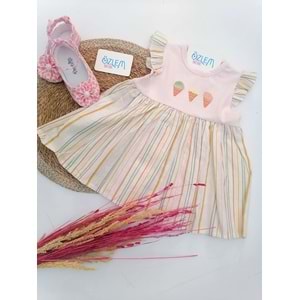 Dondurma Nakış Çizgili Elbise