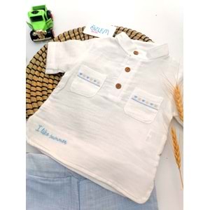 Hakim Yaka Nakış Gömlek Şortlu 2'li Takım