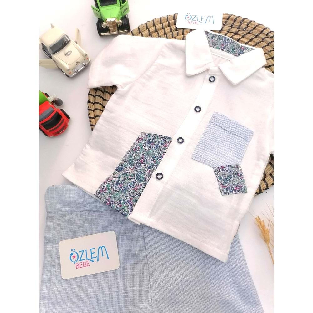 Şal Desen Gömlek Şortlu 2'li Takım