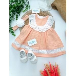 Güpür Yaka Eteği Dantel Müslin Elbise