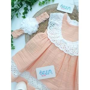 Güpür Yaka Eteği Dantel Müslin Elbise