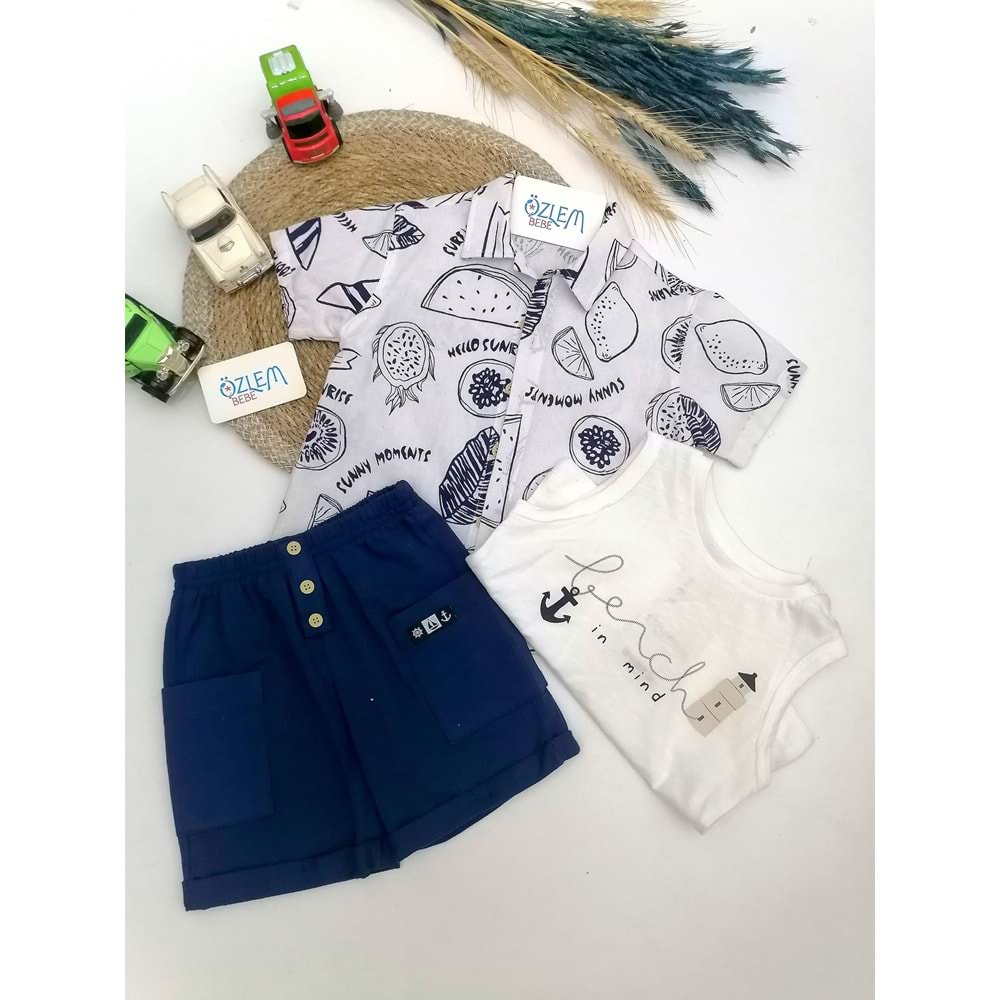 Yaz Keyfi Gömlek&Şort 3'lü Keten Takım