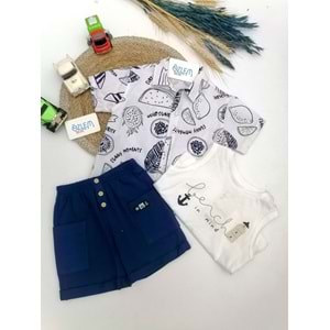 Yaz Keyfi Gömlek&Şort 3'lü Keten Takım